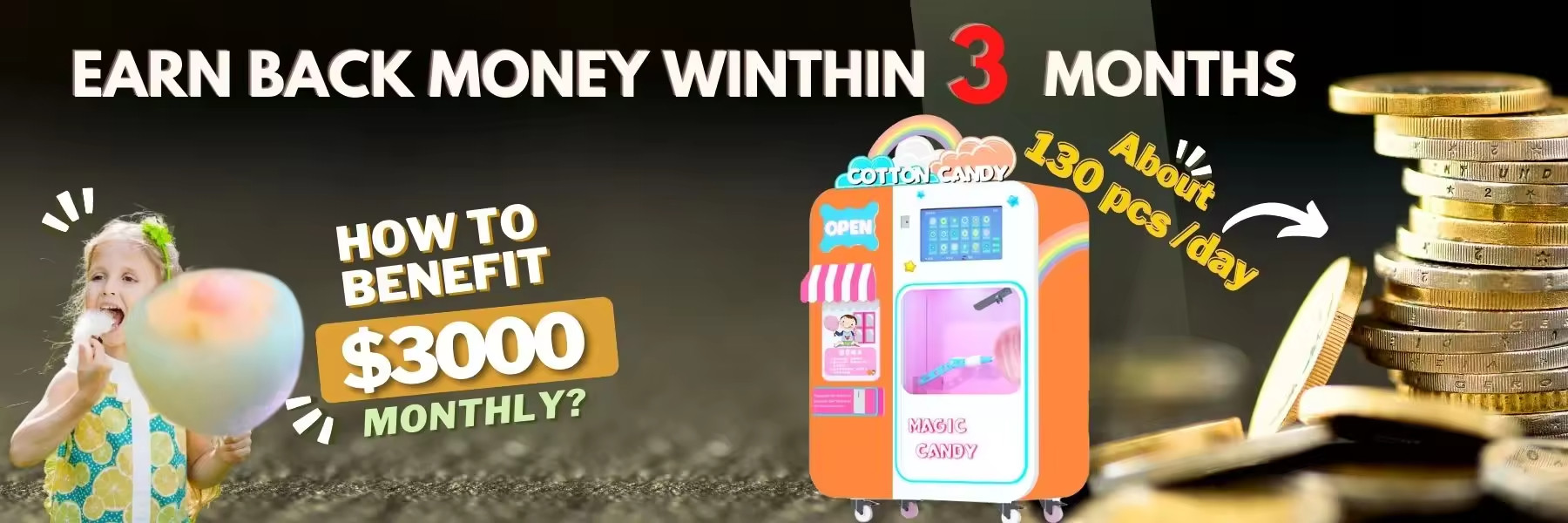 Automatic Cotton Candy Vending Machine Which is totally Automatic and colorful