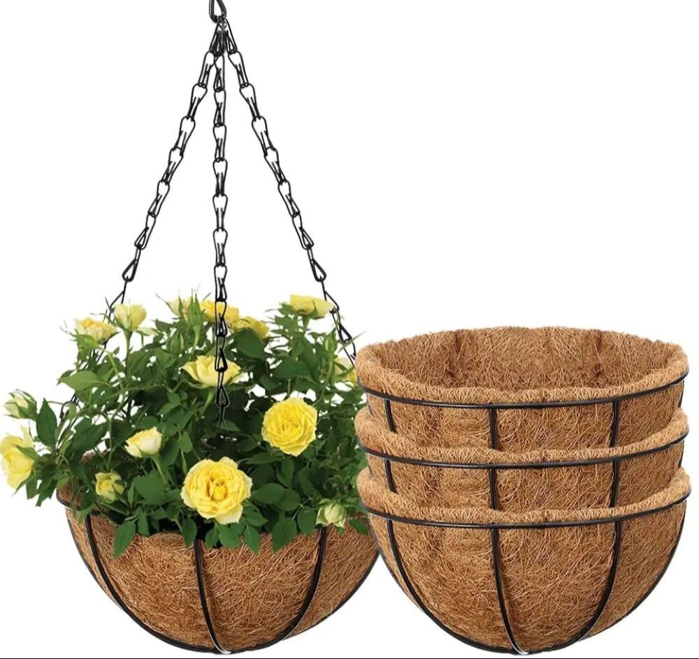 Coconut Coir Hanging Planters Outdoor Metal Wire Baskets With Coco Liner Hanging Pots For Plants Indoor