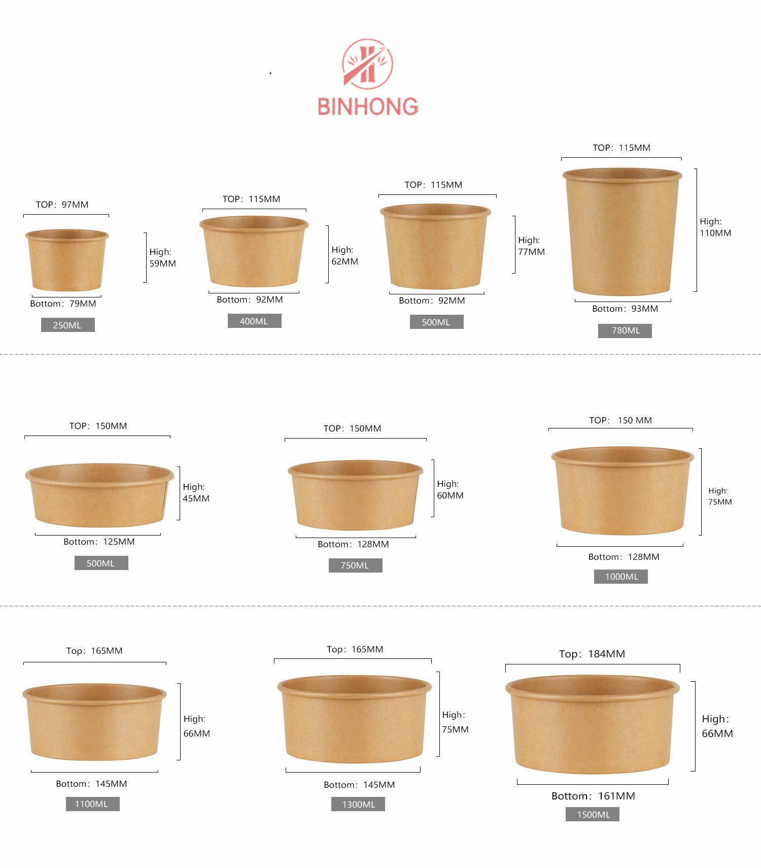Round Food Paper Take Away Box Leak Proof 500ml