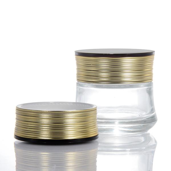 Glass Cream Jar New Design White Clear Compartments Platinum Lid Glass Jar Cream