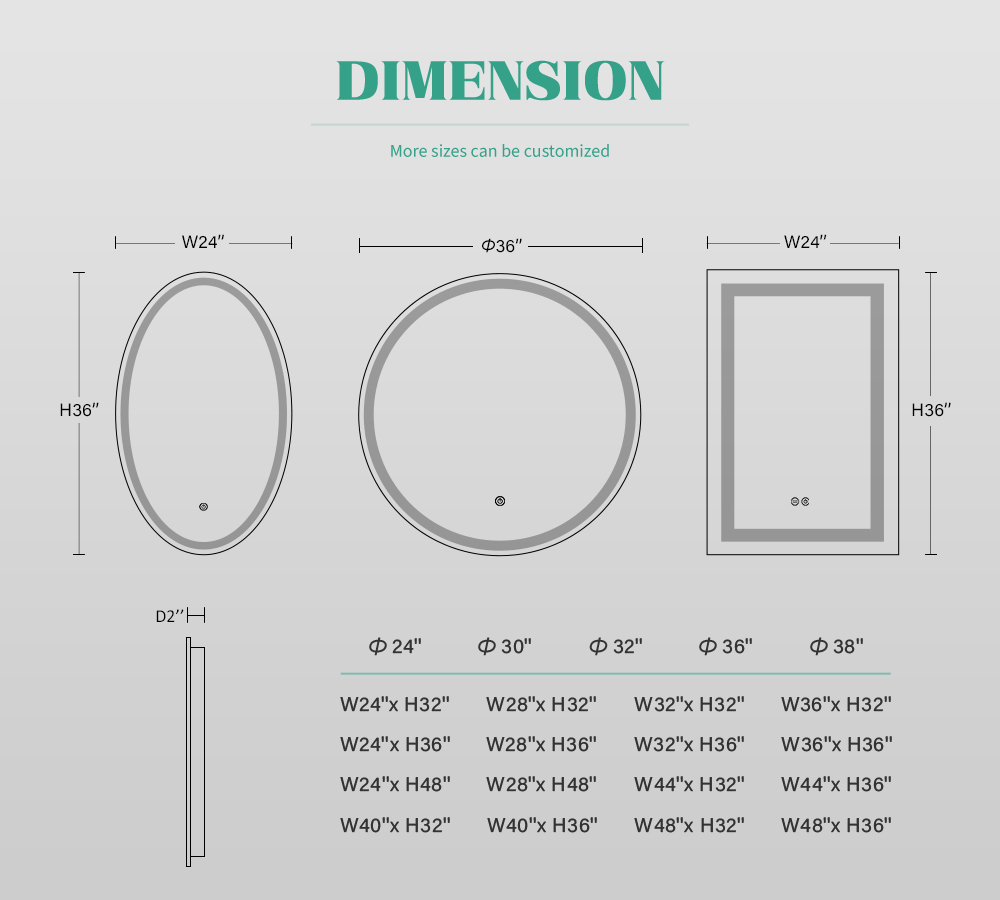 Metal Frame round led bathroom mirror Smart Touch Switch Round Illuminated Mirror