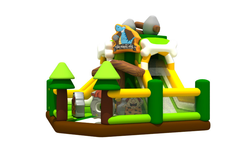 Stone Age Bounce House Inflatable Fun City Bouncy House With Slide Inflatable Obstacle Course