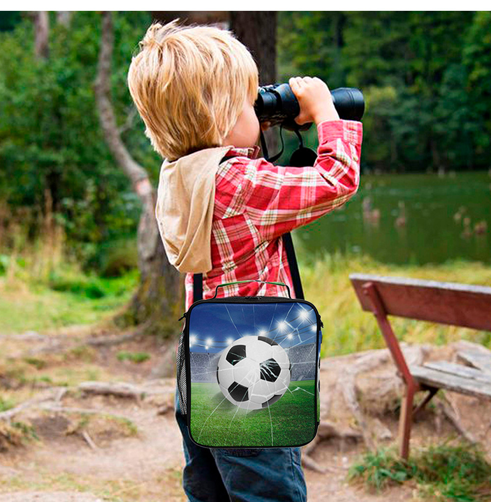 3D Football Kids Insulated Lunch Bag With Shoulder Strap