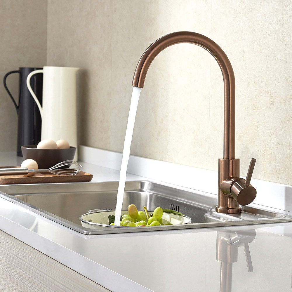 Steel 304/316 Material Kitchen Sink Tap Deck Mounted Mixer Single Handle 2ways Water Wash Faucet Copper Color