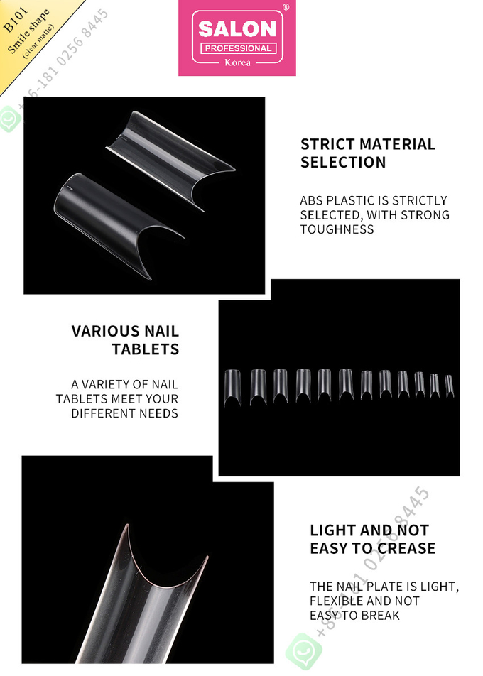 ABS Clear Matte Full Cover Fake Nails Smile Shape For Salon And DIY Nails Extension Artistry