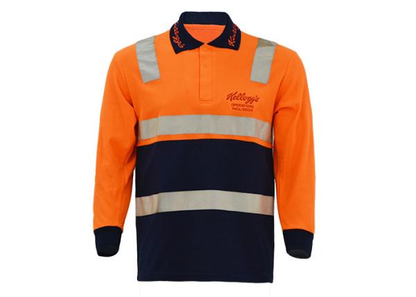 65% Polyester 35% Cotton Mens Work Polo Shirts / Long Sleeve Workwear Orange