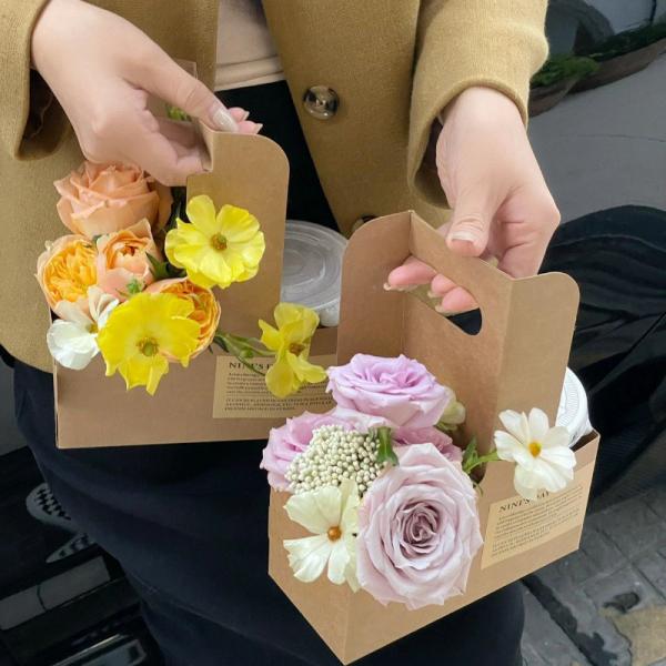 Rigid Boxes Dekun Recyclable Kraft Fresh Flowers Coffee Paper Tray Gift Box With