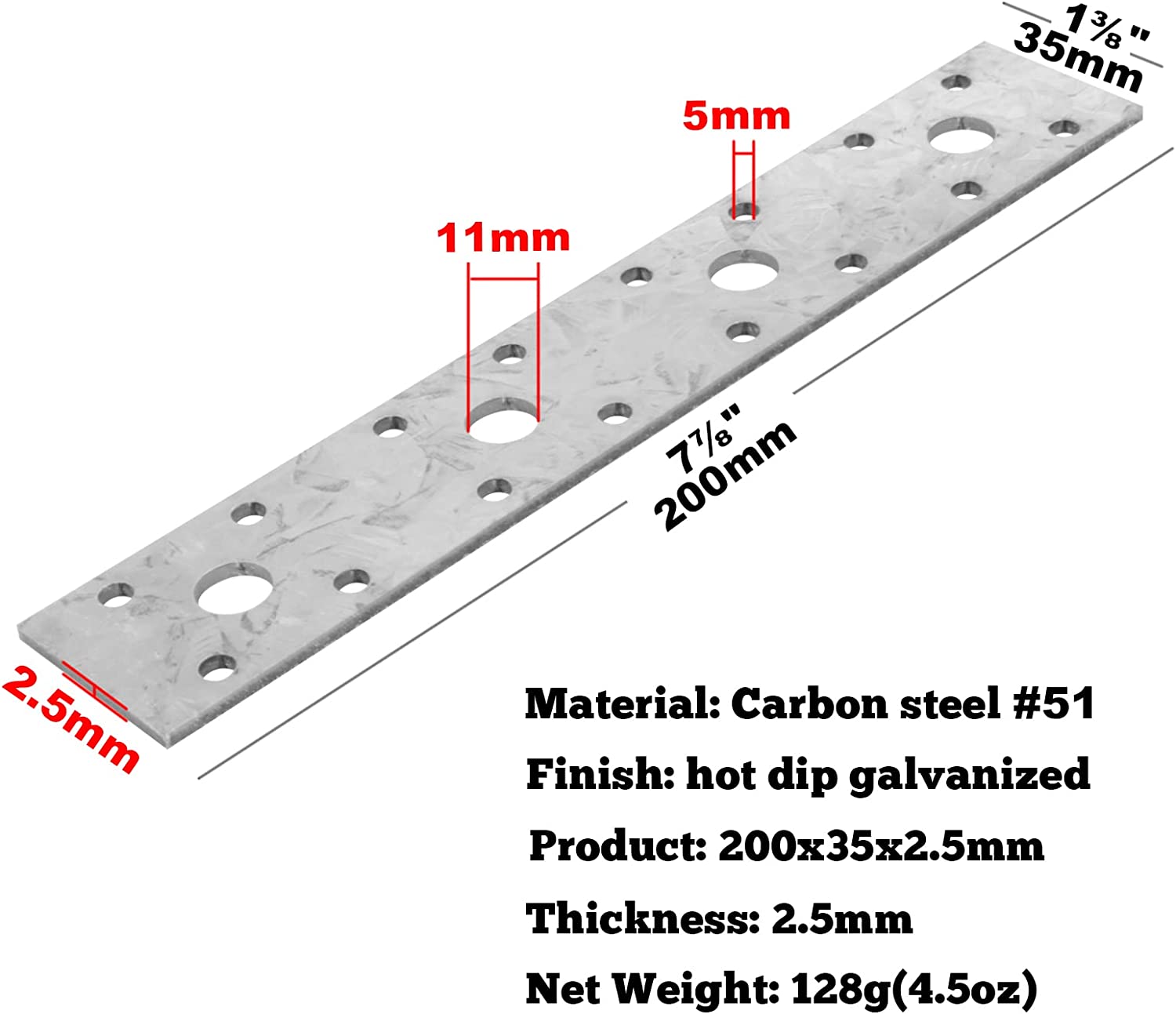 Standard Wood Construction Flat Tie Plate Repair Mending Plate Bracket Galvanized