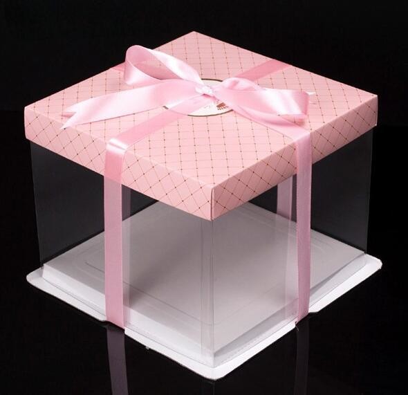 Wholesale custom Paper Cookies packing Cake Box with PVC window,Wholesale Plastic Square Birthday Wedding Packaging Clea