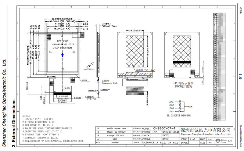 240*320 2.8 Inch Tft Lcd Touch Screen Display With Resistive Touch Panel