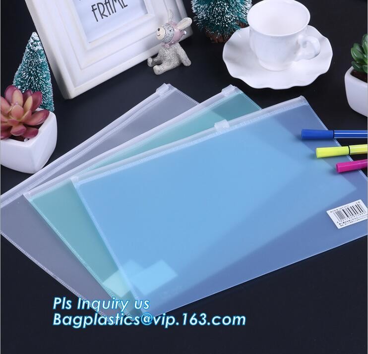 stand up pvc slider bag vinyl Zip lockkk bag, vinyl pvc A4 file bag with slider Zip lockkk, Non-toxic PVC slider zipper bag