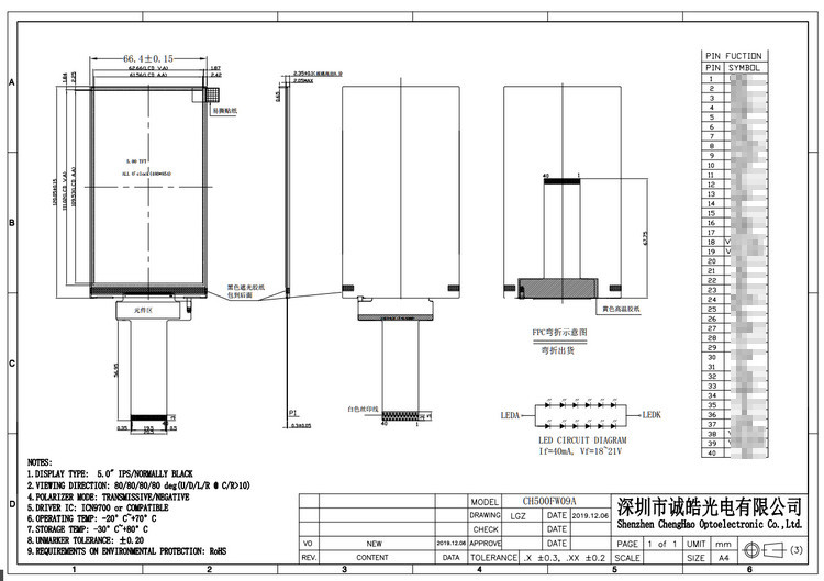 ISO9001 IPS 5in MIPI Lcd Display Module 480×854 Dot Matrix Tft Display