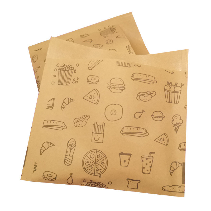 Custom Printed Paper Bags Kraft Paper Oil Proof Disposable Take Away Barbecue Shaobing (Baked Cake in Griddle) Pancake Food Package Snack Bag
