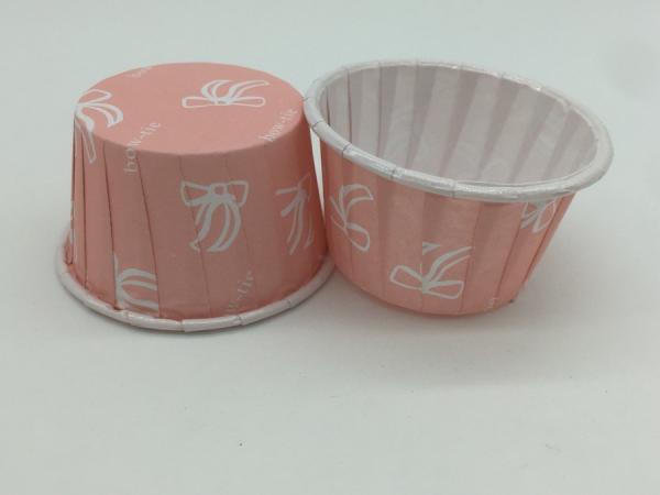 Cute Bowknot Pink Cupcake Baking Cups , Pet Coated Birthday Cupcake Wrappers