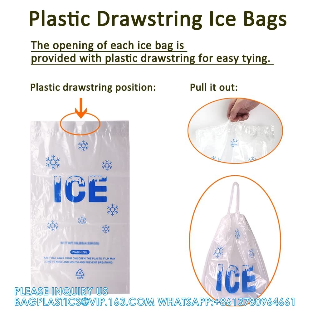 15 Lb. Plastic Drawstring Ice Bags 14 X 24 Inch Heavy-Duty Plastic Ice Bags With Plastic Draw String 2.8mil