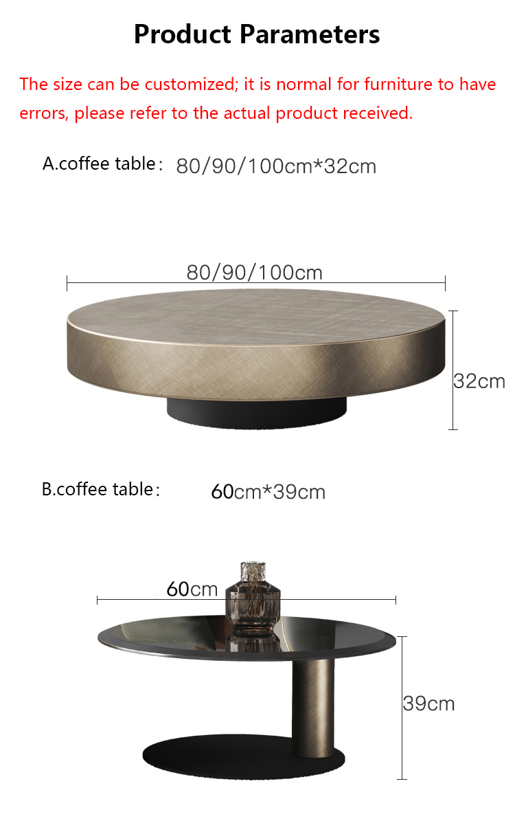 Tempered Glass Gold Metal Round Coffee Table Contemporary Drum Shape