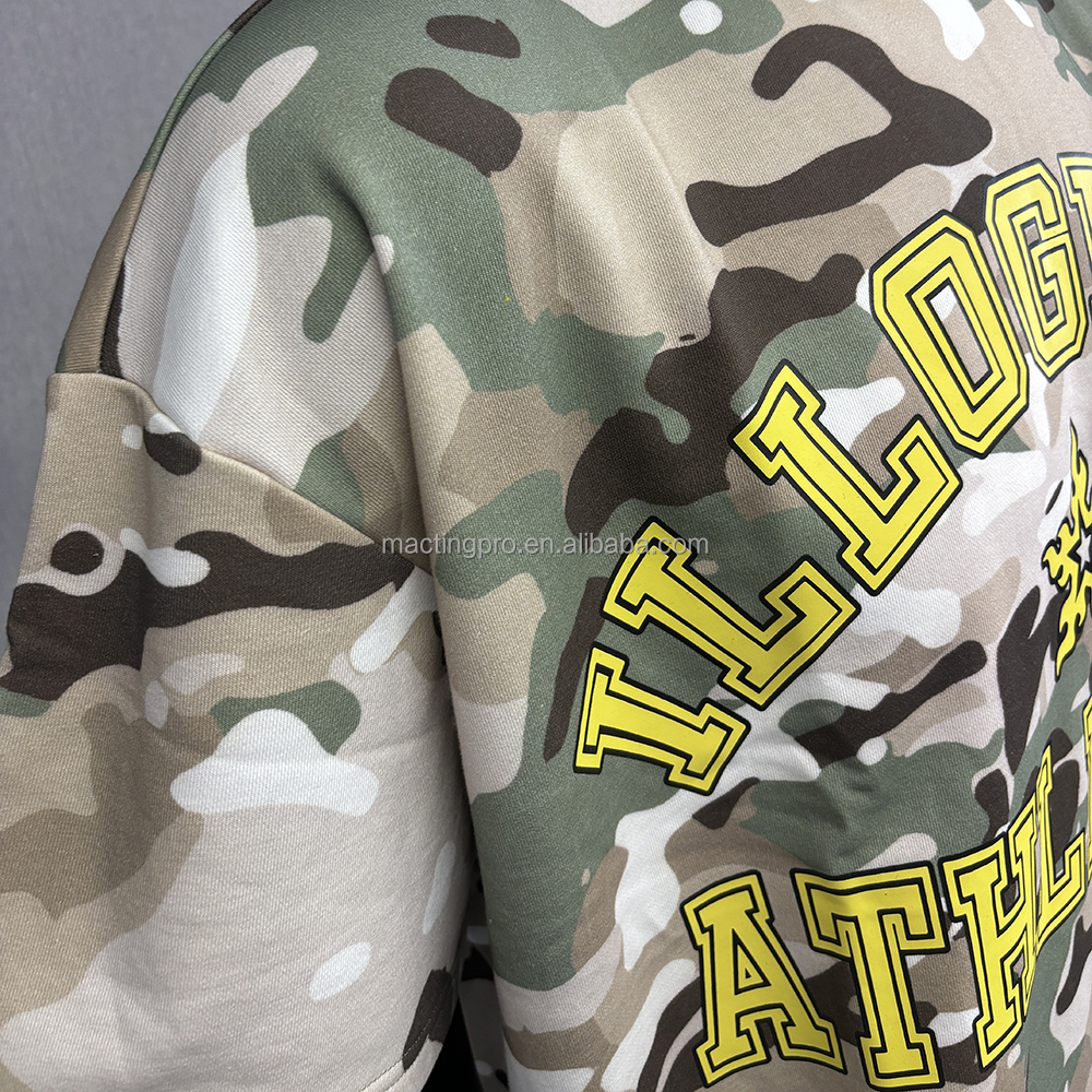 Custom Summer Oversized Camo T-shirt for Men Silk Screen Printed Cropped Boxy T-shirt