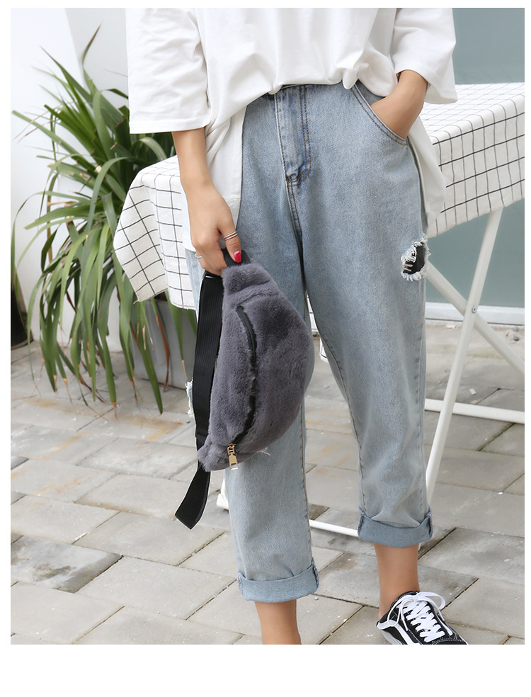 Factory Price Faux Rabbit Fur Waist Bag Winter Bum Bag Female Travel Bum Hip Coins Phone Pouch Casual Chest Bag