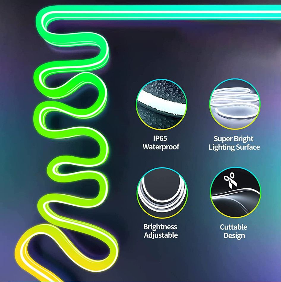 5m Flexible Control App Remote Multiple Modes RGB Neon Silicone Strip