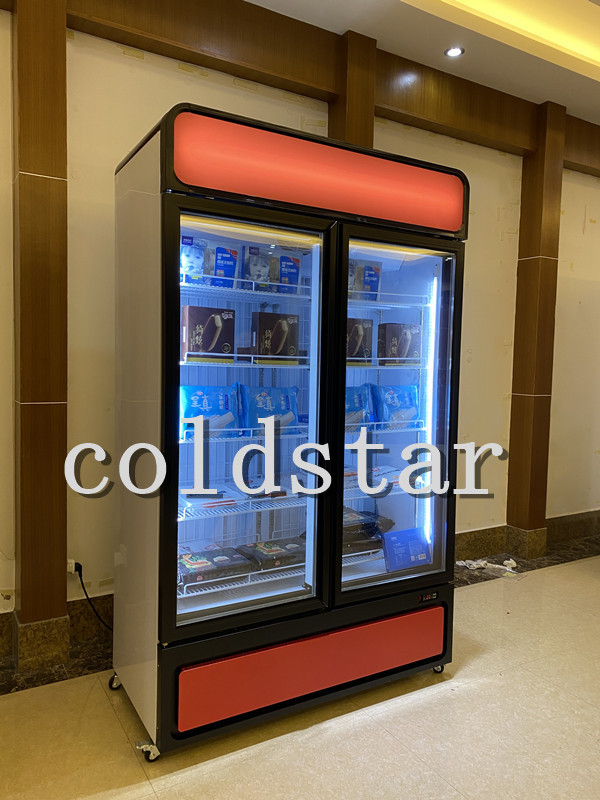 Commercial Display Drink Refrigerator Glass Doors 1000L Cooler Showcase