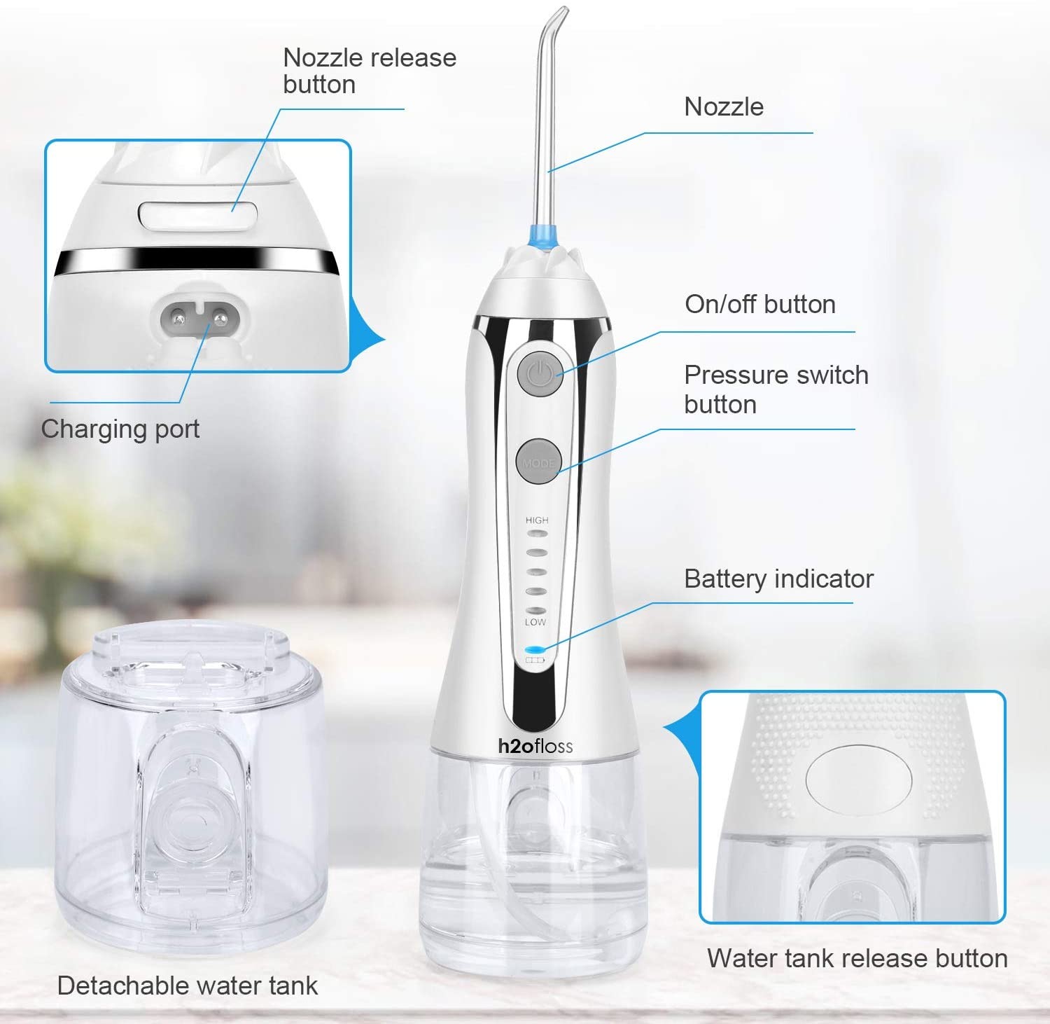 2500 Mah Battery Operated Dental Spa Oral Irrigator For Oral Clean