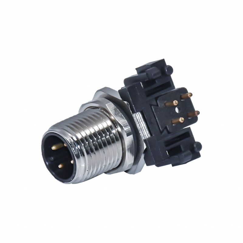 Industrial Camera 4P Elbow 4pin A-Coding Female Ip67 Connector Panel 4way M12 PCB Waterproof Connector