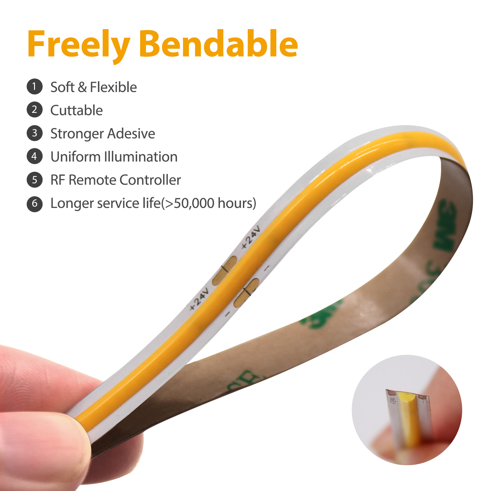 Flip Chip High CRI 320LED/M COB LED Strip 1100LM/m