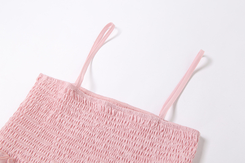 Pink Sexy Womens Summer Cami Tops Hem Mesh Spliced With Lotus Leaf Design