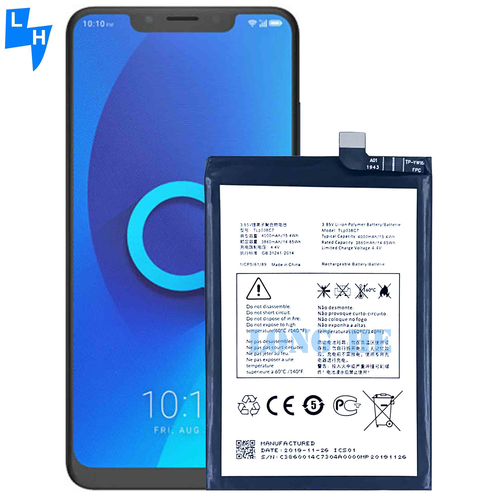 4000mAh 3.85V Lithium Polymer Battery TLP038C7 for Alcatel 5V OT-5060A OT-5060D Durable