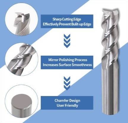 45 Degree Helix Angle 3 Flute Carbide End Mill For Aluminum Cutting Tools