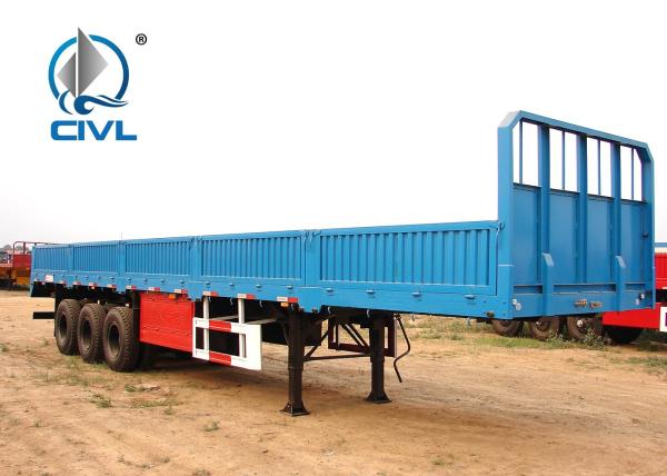 Three Axle Semi Trailer Trucks , Yeallow Color Sidewall Semi Trailer Flatbed