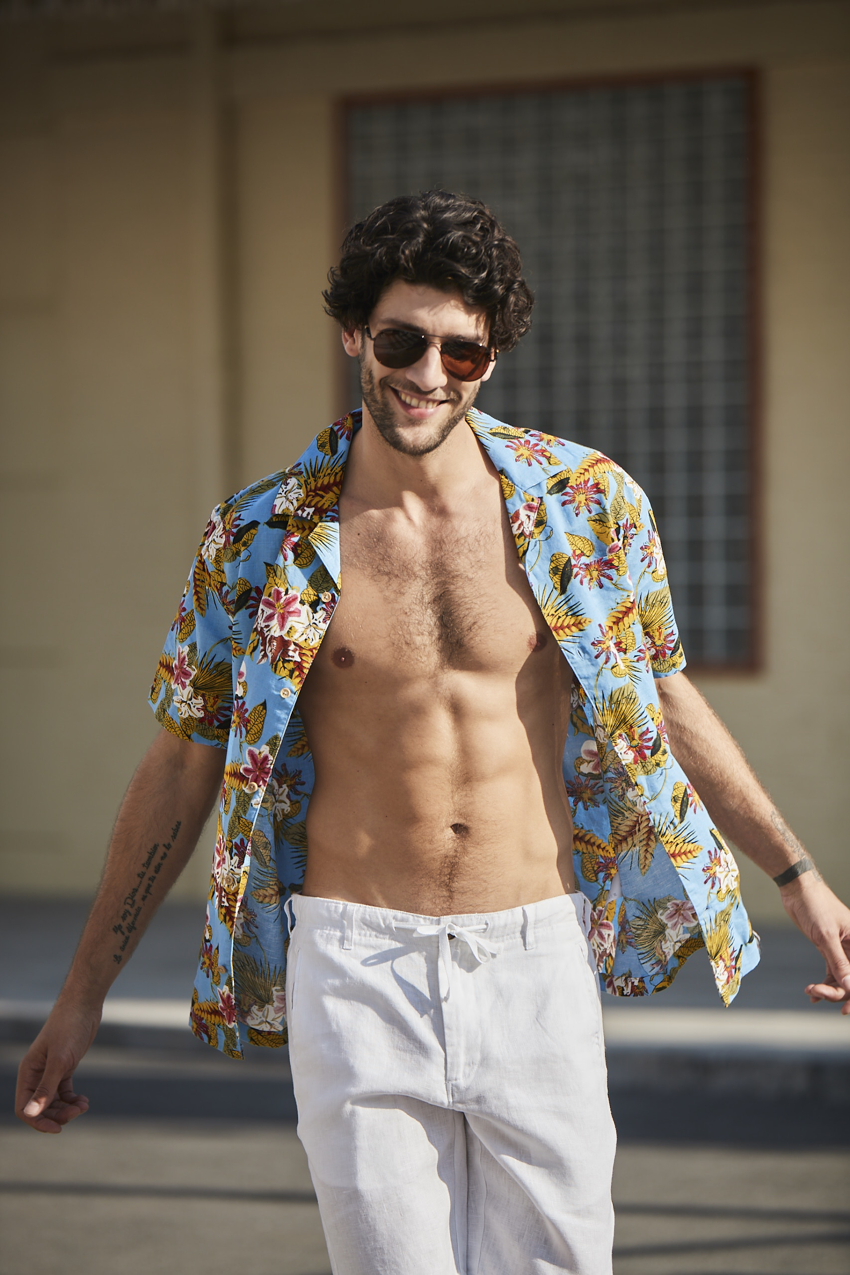 colorful Men's Casual Short Sleeve Shirts Summer Blue Printed