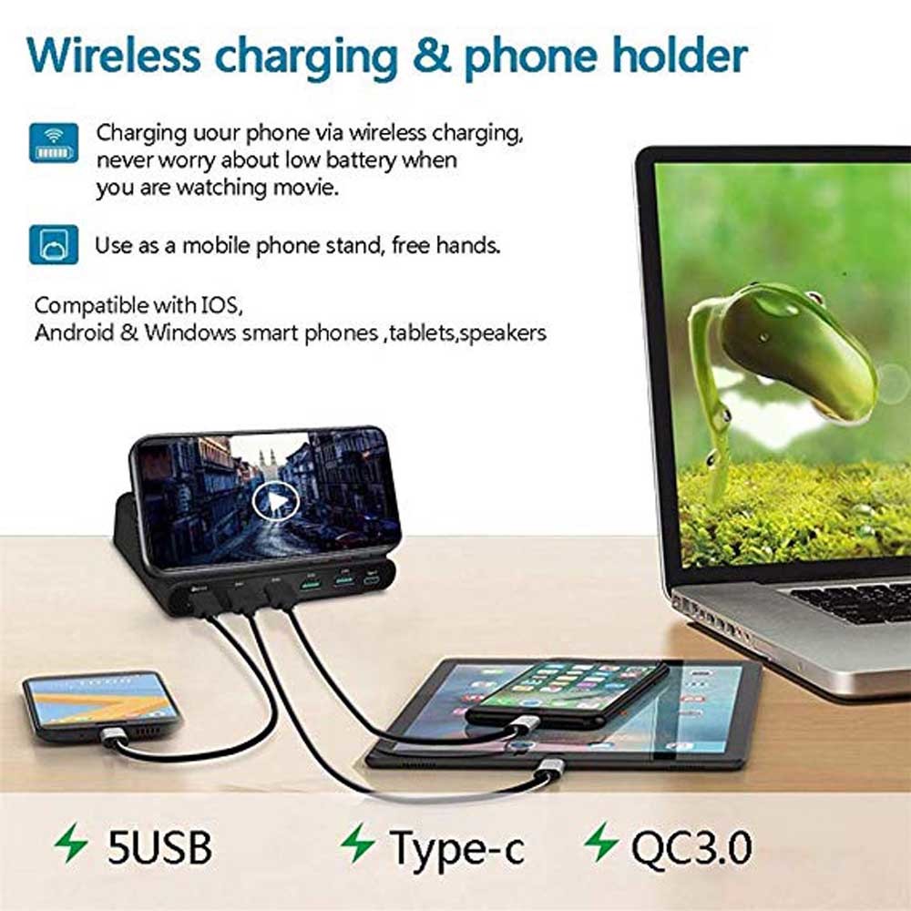 60W Qi Wireless Charger 7 In 1 Quick 3.0 Fast Charge Holder For Phone Tablet