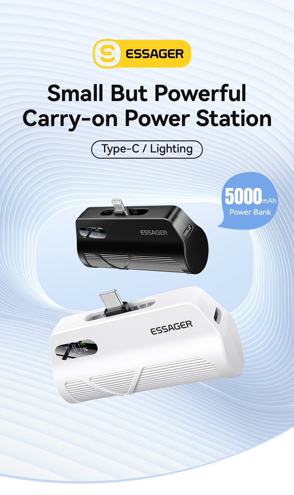 Compact ABS 5000 Mah Power Banks USB C Battery Pack 15W 18W