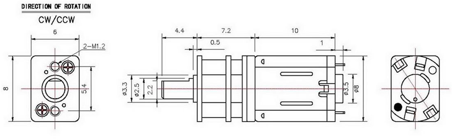 Durable Brushed DC Electric Motor 8mm 2.3V / 3.0V 90RPM No Load Speed 210RPM