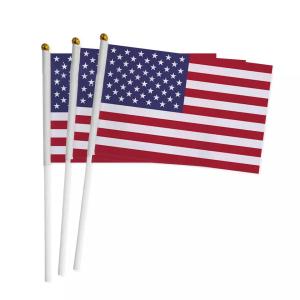 China Personalised Handheld American Flags Knitted Polyester With White Pole on sale