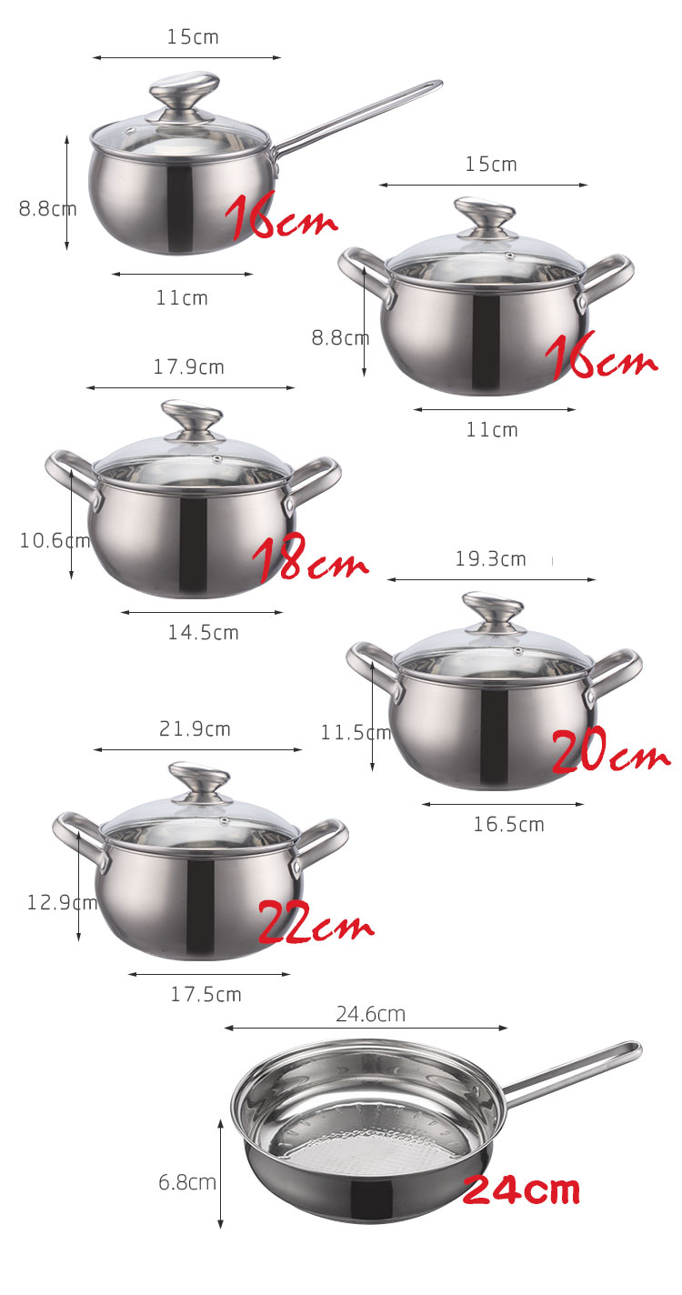 Multifunction Cookware Set 12 pcs Cookware Cook Pot Stainless Steel Cooking Pot Set With Glass Lid