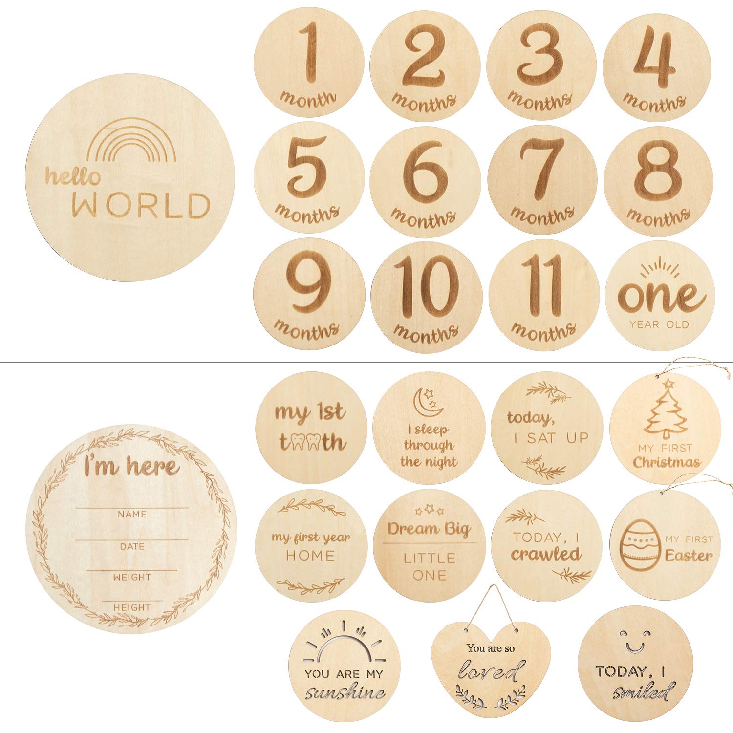 Custom Baby Milestone Cards 12 Pieces Baby Milestone Cards Wooden Commemorate Baby Birth Monthly Recording Card