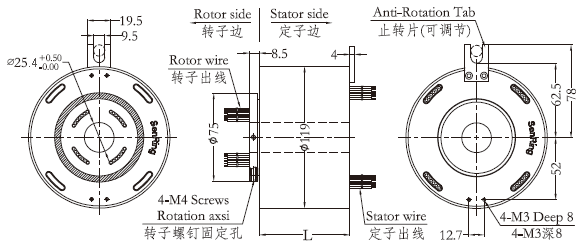 h25119 series H25119 Series Through Bore Slip Ring slip ring Drawing 