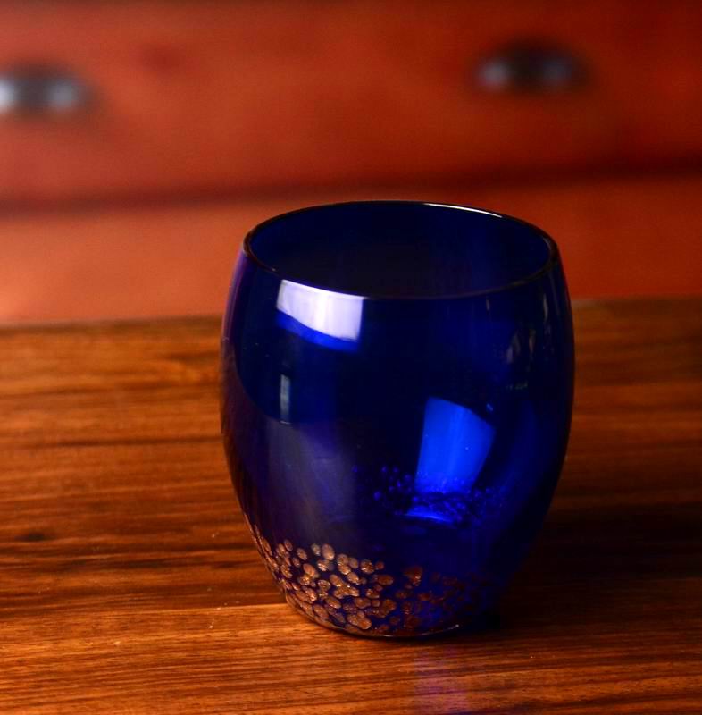 Handblowned Blue Rock Golden Dots Crystal Wine Glass