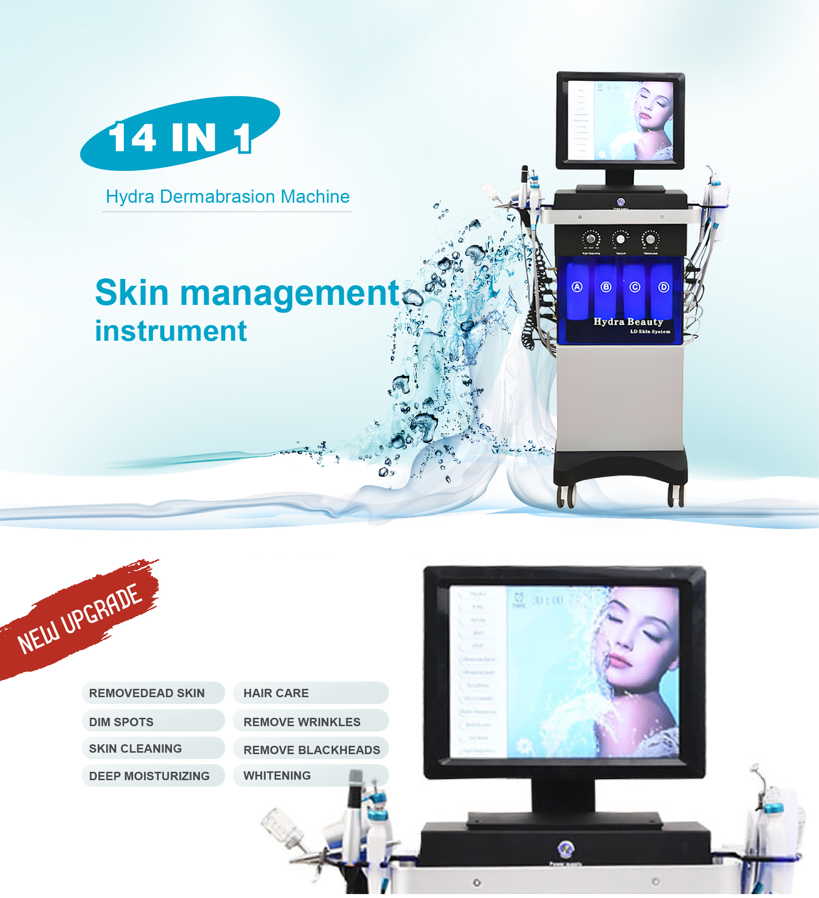 Diamond Peeling H2o2 Hydra Water Jet Aqua Peel Facial Care Microdermabrasion Hydra Dermabrasion Machine with 14 Handles