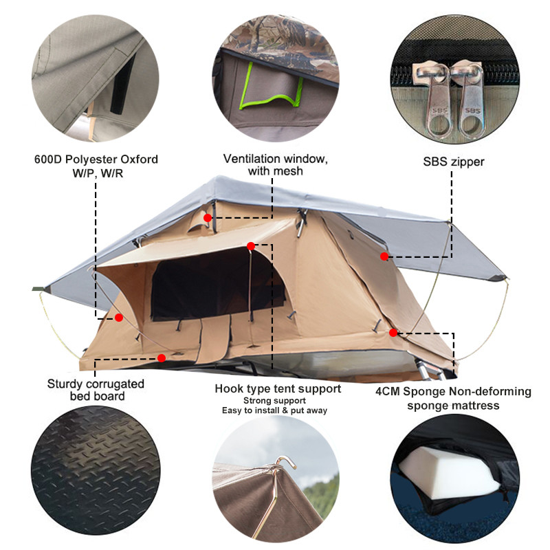 Soft Retractable Car Camping Roof Top Tent With Aluminum Ladder Mattress