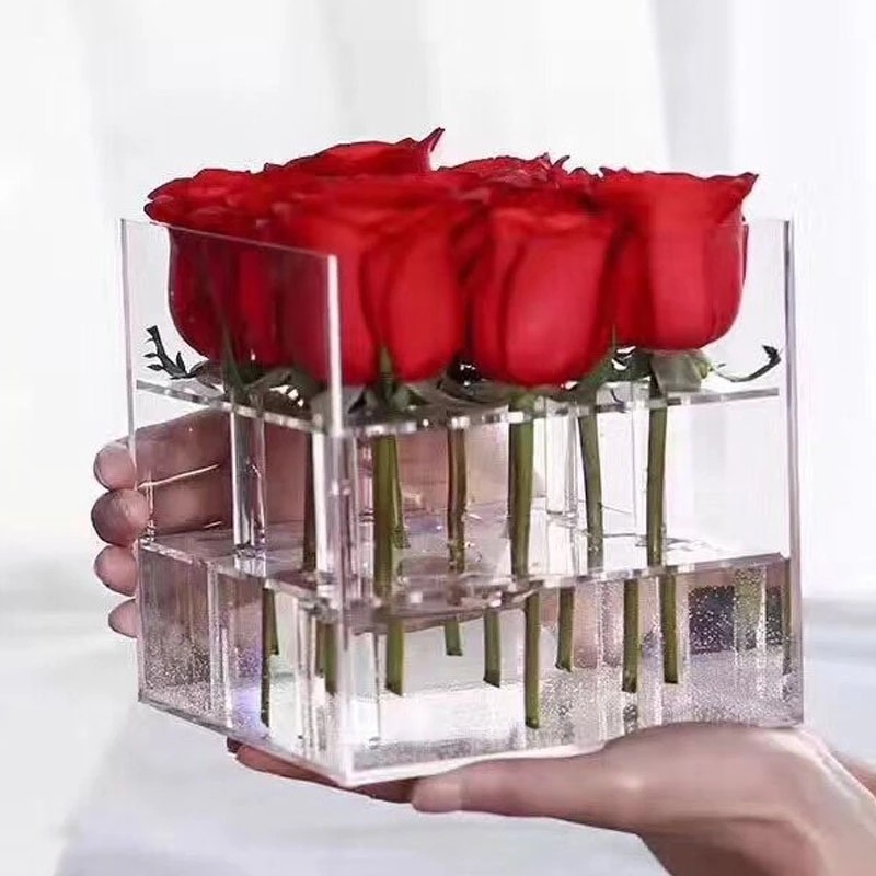 Top Quality 3mm Thickness Clear Acrylic Box Preserved Roses Box 1/9/16/25/36 Holes Square Acrylic Boxes