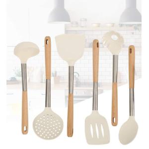 China 6 piece Wood And Silicone Utensil Set ODM Available scratchfree on sale