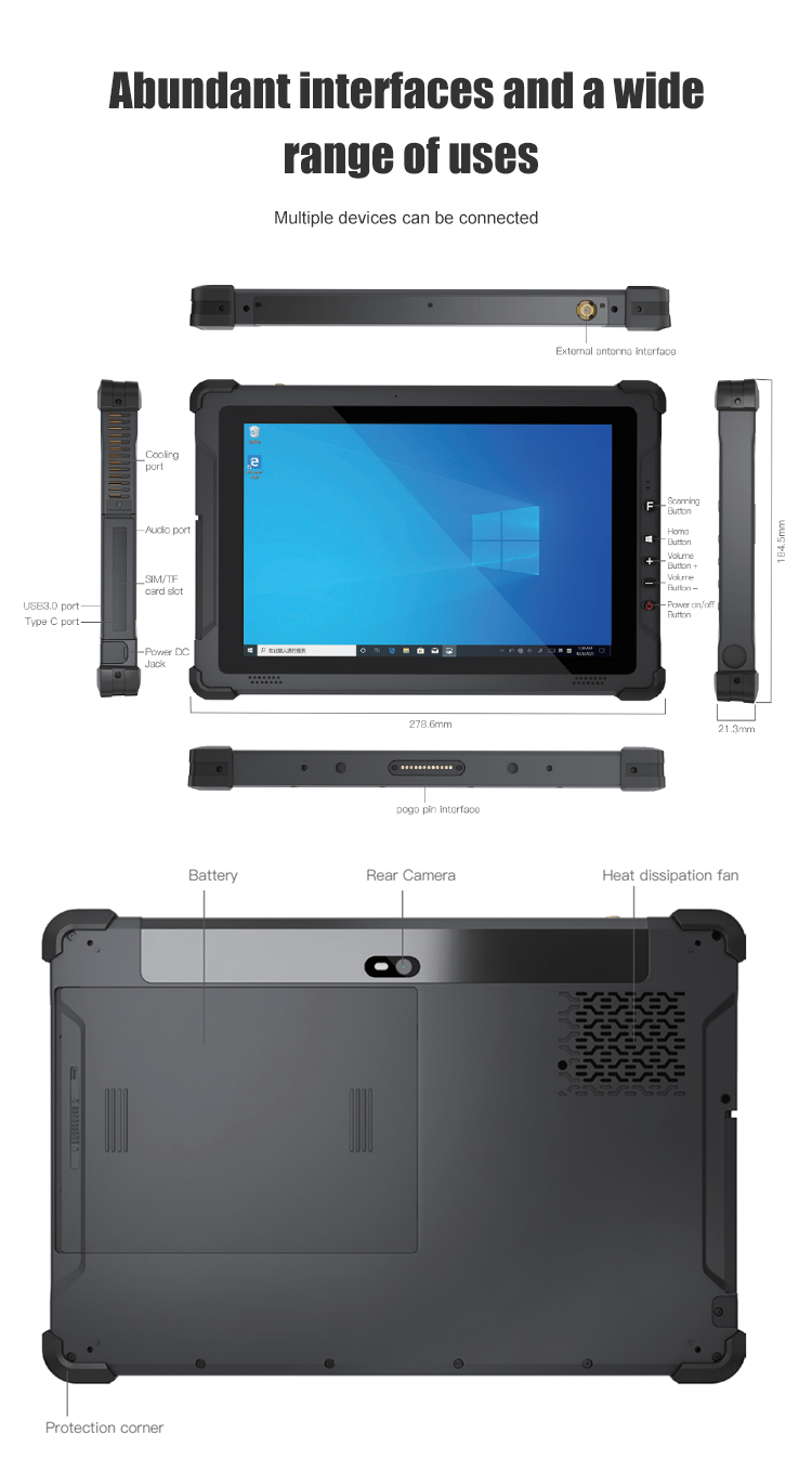 I5 I7 10 Inch Win 10 Rugged Tablet PC with 7.4V/5000mAh Capacity and Rear 8.0MP Camera