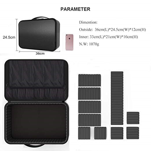 Big Cosmetic Organizer Bag With Adjustable Dividers Polyester / Nylon Material