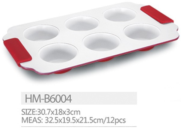 Ceramic Coated Non-Stick Round Cake Mini Muffin Pan 6cups 12cups with silicone handle