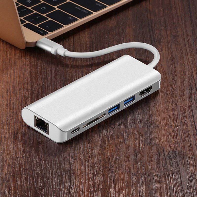 Kico New Type C to USB 3.0 8 in 1 HUB with PD 3.0 Charge RJ45 HDMI2.0 8 in 1 type c combo