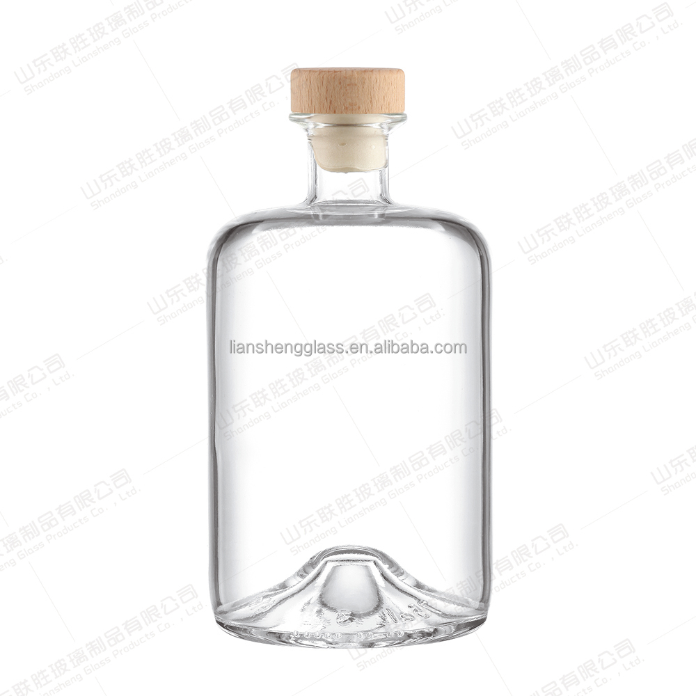 Square Brandy Glass Wine Bottle with Clear Glass and Rubber Stopper Sealing Type