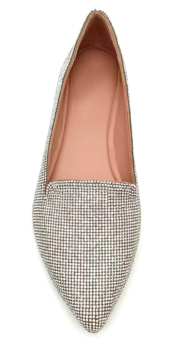 Slip On Flat Ballerina Shoes , Crystal Ballet Flat Round Toe